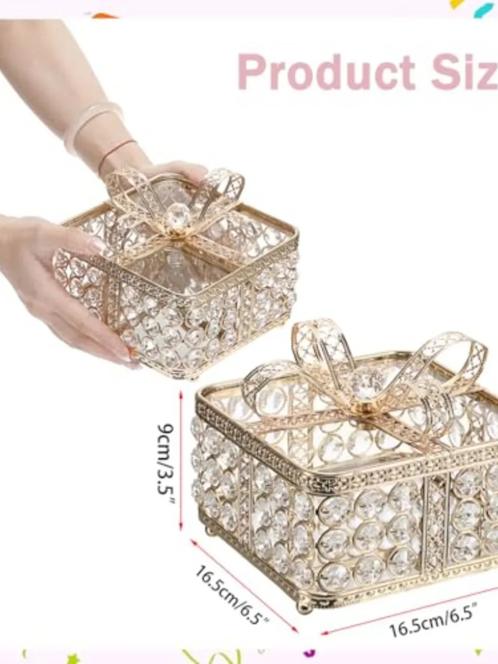 Crystal Mirrored Jewelry Box Gold Treasure Box Bow-knot Keepsake | Jewelry Trink